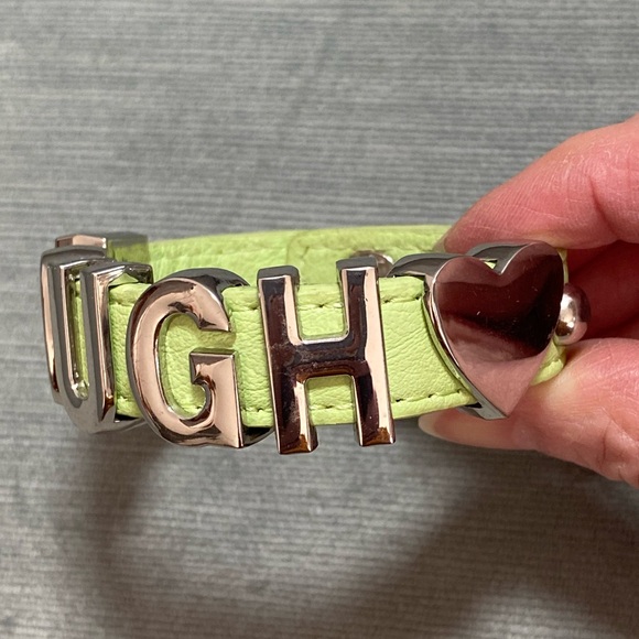 TOUGH bracelet in large silver letters with hearts and studs on mint green strap - Picture 6 of 10